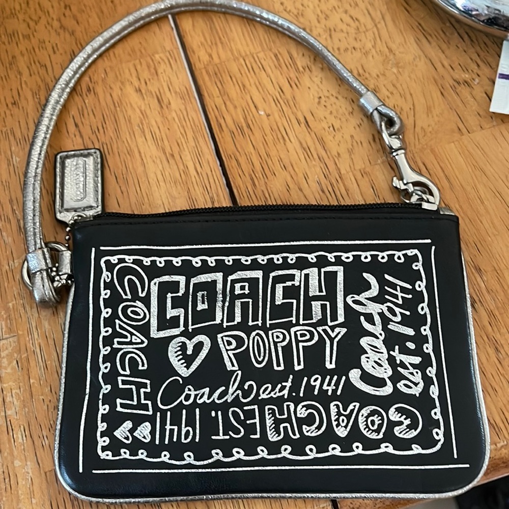 Coach POPPY Black and Silver Wristlet